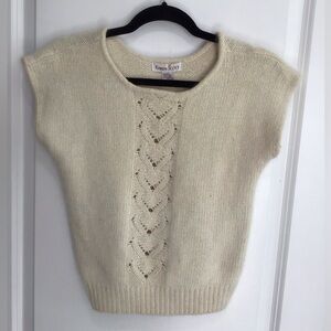 Karen Kane Sweater Tank Women Large Cream Sleeveless Top Angora Lambswool Blend